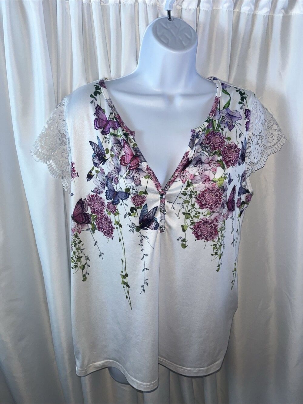 Chicme Women’s Floral Butterfly Blouse Size L Y2K Retro Summer Boho Casual